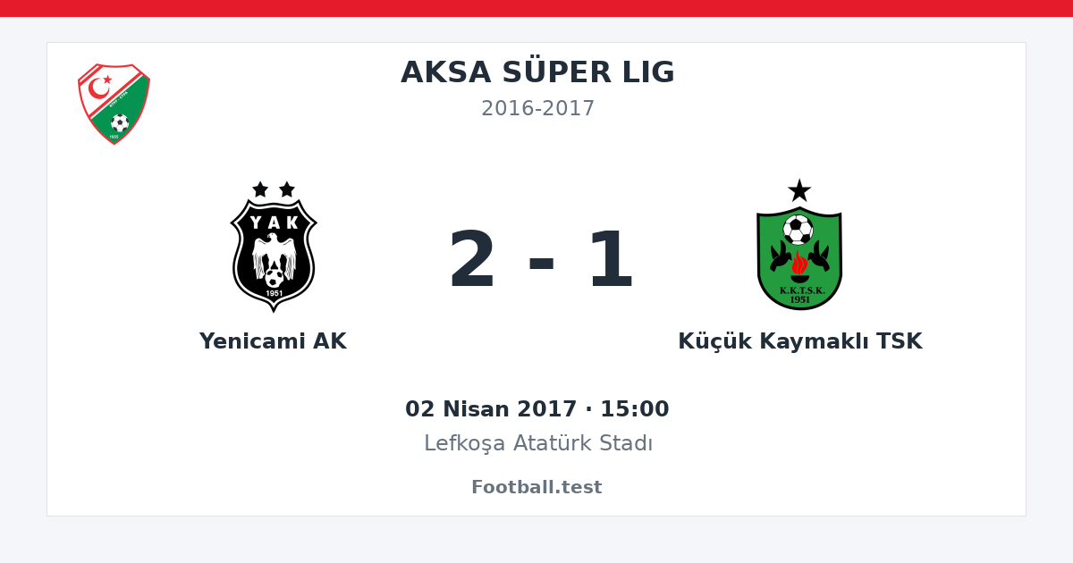 Yenicami AK - Küçük Kaymaklı TSK 2 - 1 paylaşım kartı