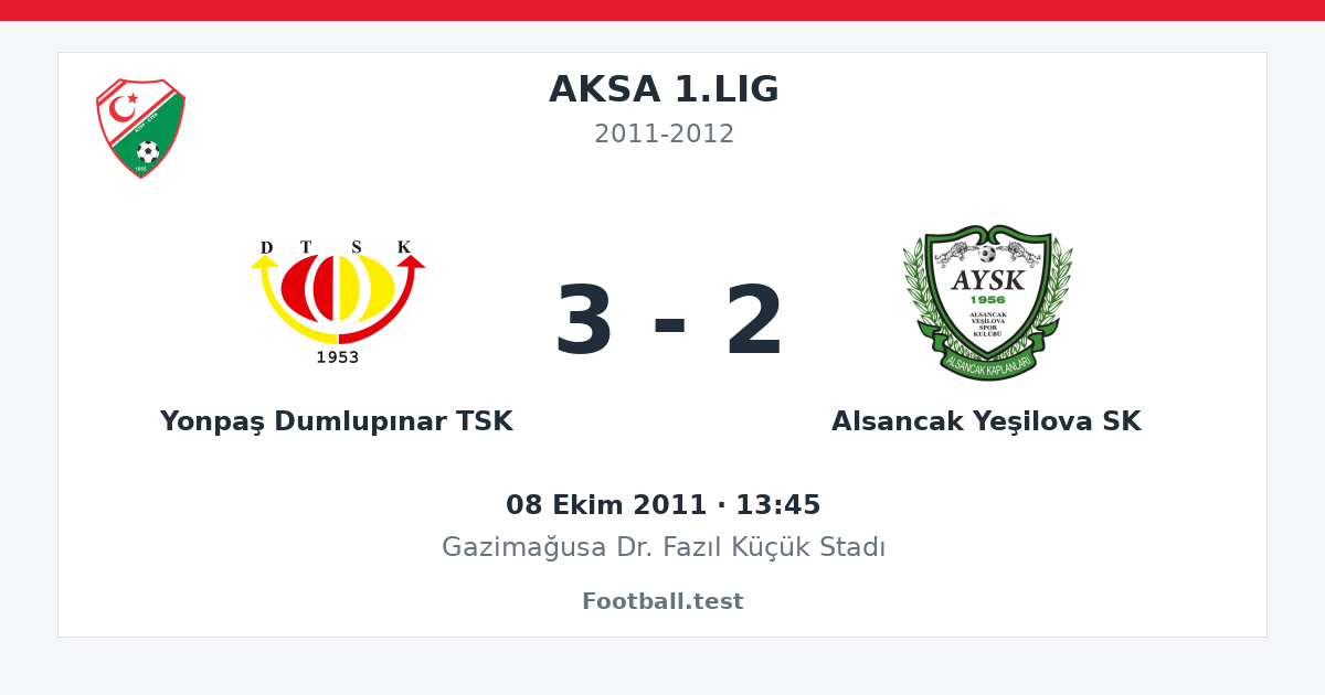 Yonpaş Dumlupınar TSK - Alsancak Yeşilova SK 3 - 2 paylaşım kartı