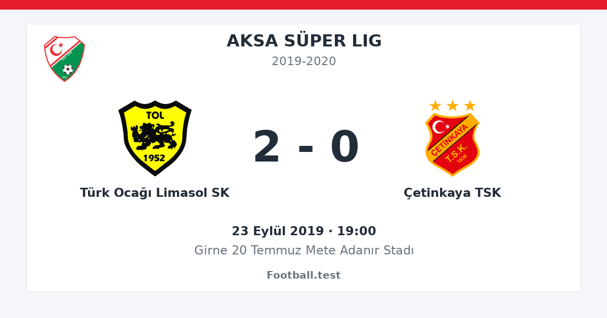 Türk Ocağı Limasol SK - Çetinkaya TSK 2 - 0 paylaşım kartı