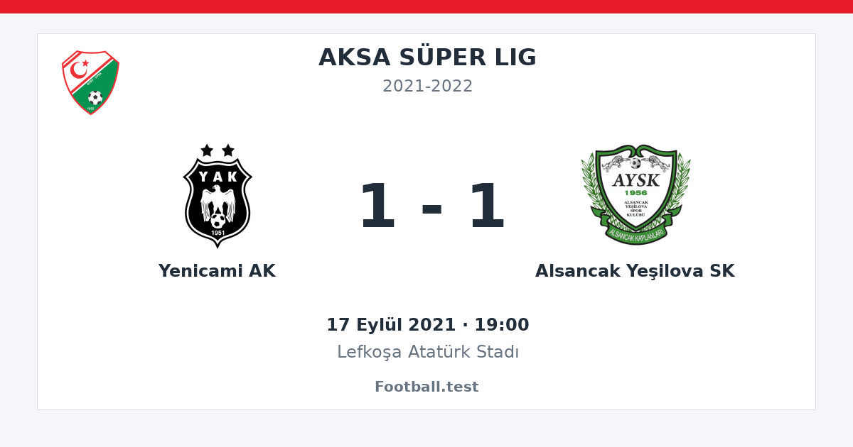 Yenicami AK - Alsancak Yeşilova SK 1 - 1 paylaşım kartı
