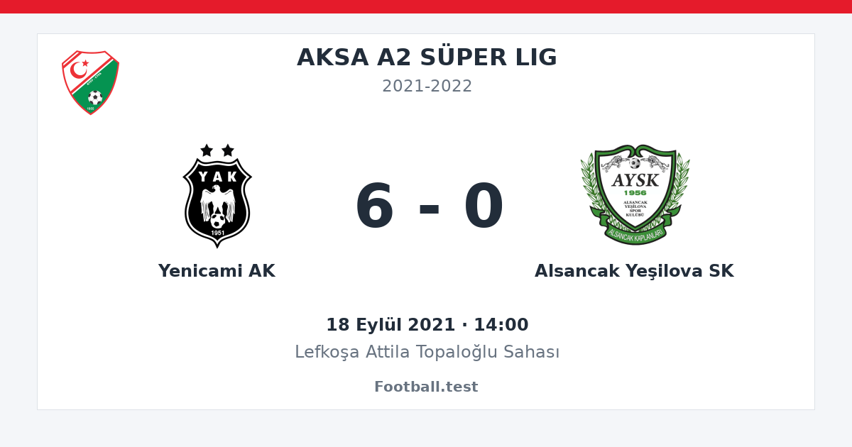 Yenicami AK - Alsancak Yeşilova SK 6 - 0 paylaşım kartı