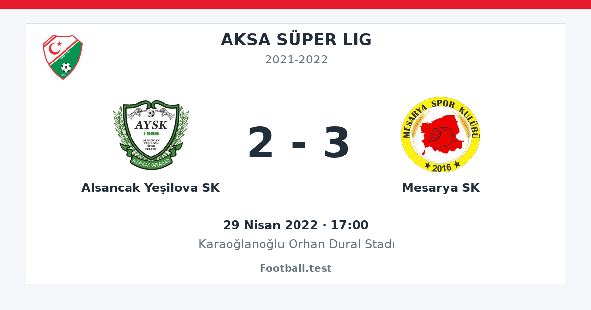 Alsancak Yeşilova SK - Mesarya SK 2 - 3 paylaşım kartı