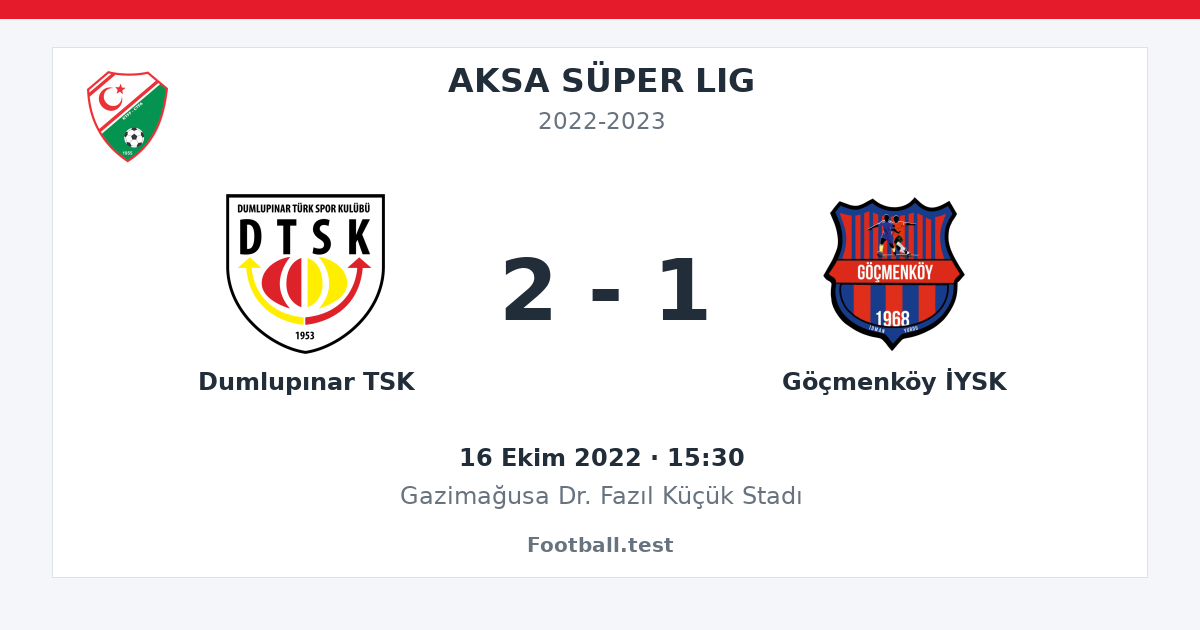 Dumlupınar TSK - Göçmenköy İYSK 2 - 1 paylaşım kartı