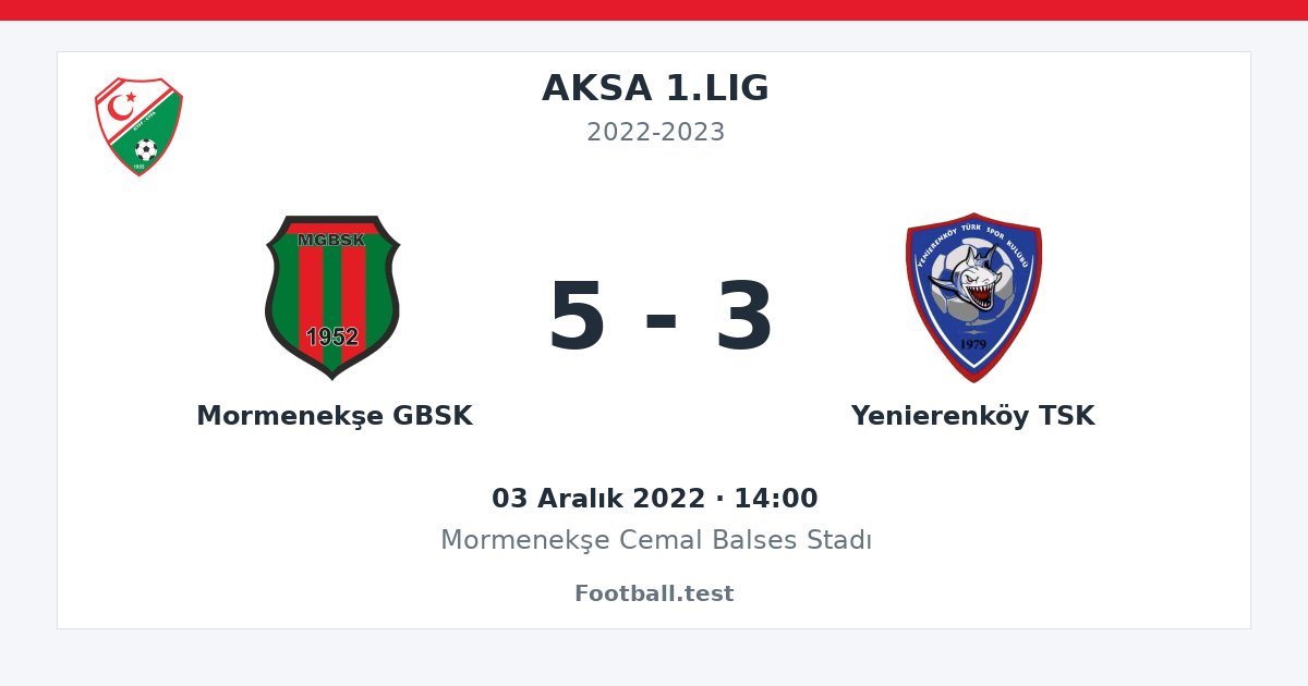 Mormenekşe GBSK - Yenierenköy TSK 5 - 3 paylaşım kartı
