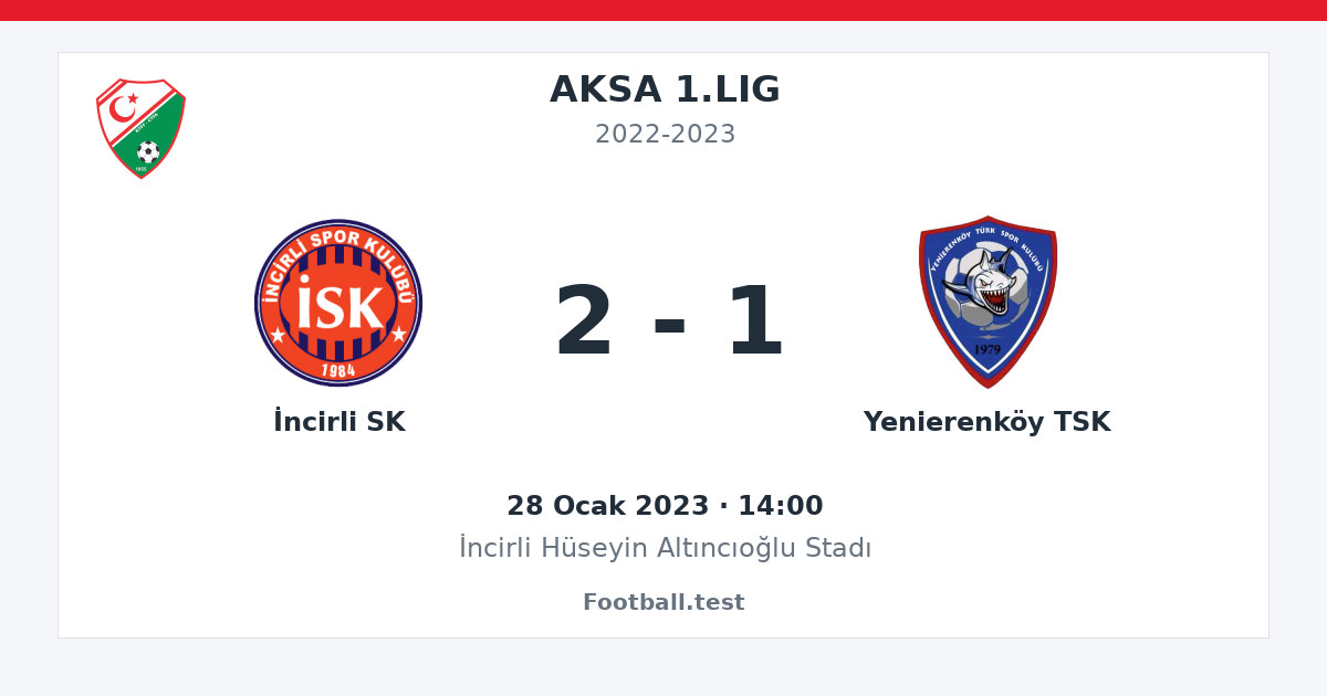 İncirli SK - Yenierenköy TSK 2 - 1 paylaşım kartı