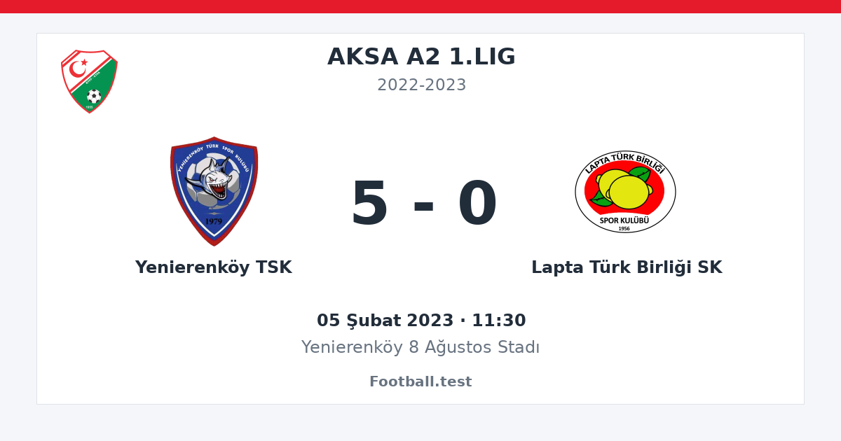 Yenierenköy TSK - Lapta Türk Birliği SK 5 - 0 paylaşım kartı