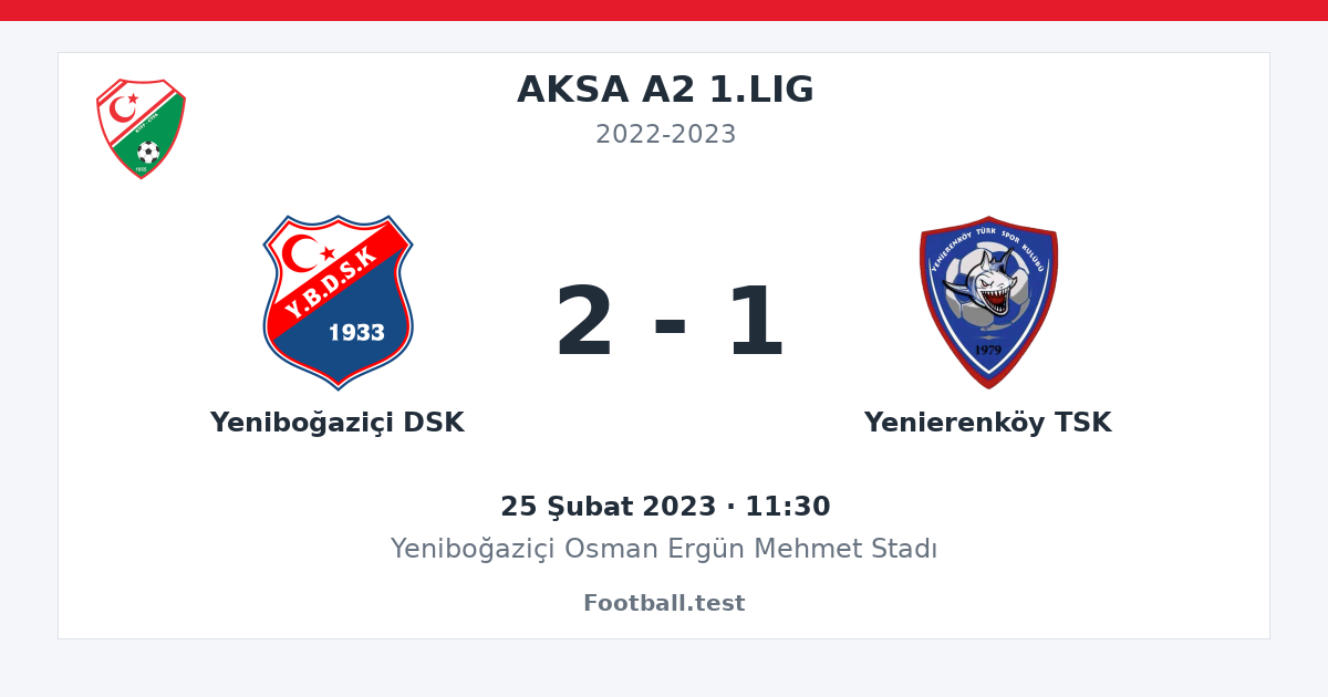 Yeniboğaziçi DSK - Yenierenköy TSK 2 - 1 paylaşım kartı