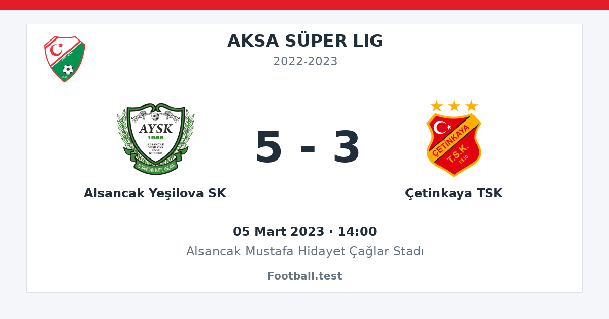 Alsancak Yeşilova SK - Çetinkaya TSK 5 - 3 paylaşım kartı