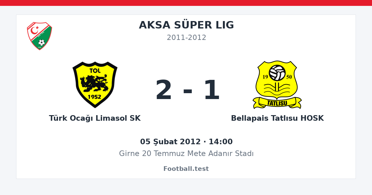 Türk Ocağı Limasol SK - Bellapais Tatlısu HOSK 2 - 1 paylaşım kartı