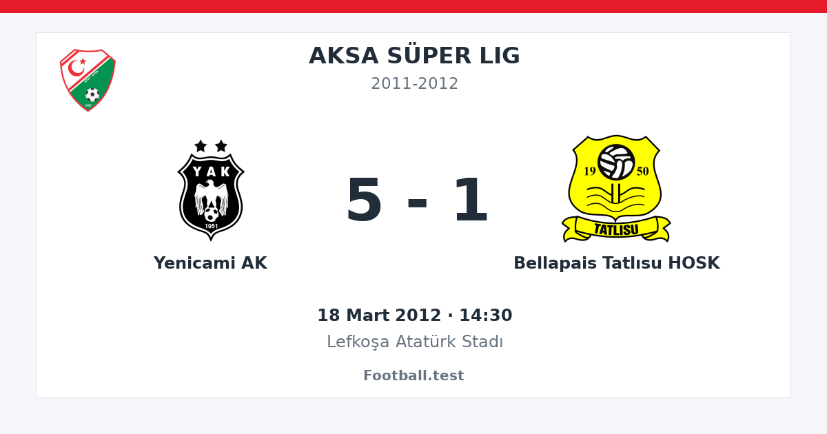 Yenicami AK - Bellapais Tatlısu HOSK 5 - 1 paylaşım kartı