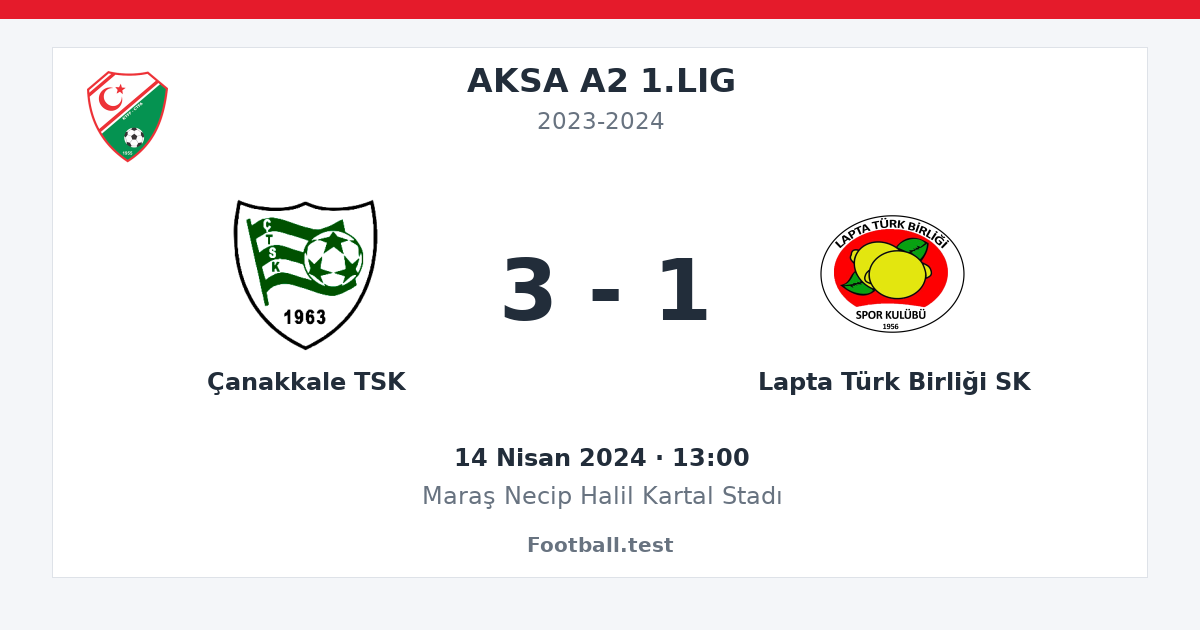 Çanakkale TSK - Lapta Türk Birliği SK 3 - 1 paylaşım kartı