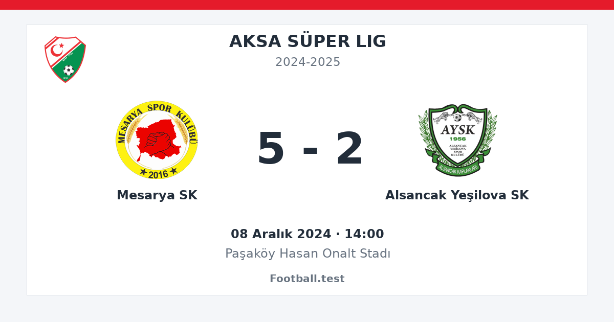 Mesarya SK - Alsancak Yeşilova SK 5 - 2 paylaşım kartı
