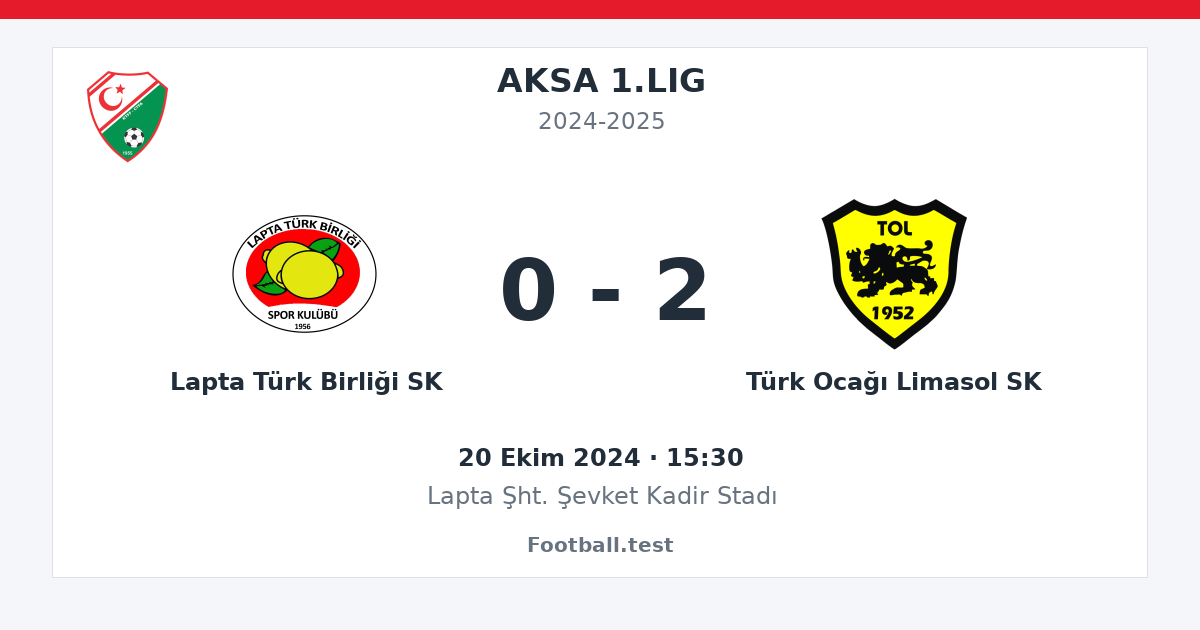Lapta Türk Birliği SK - Türk Ocağı Limasol SK 0 - 2 paylaşım kartı