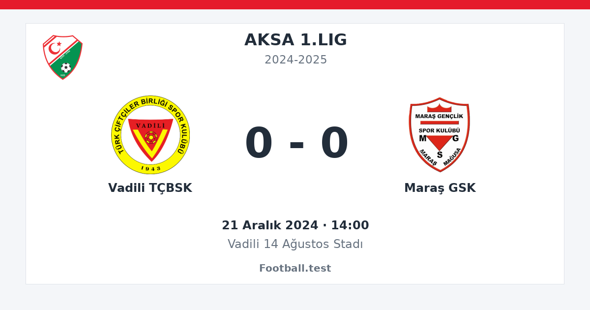 Vadili TÇBSK - Maraş GSK 0 - 0 paylaşım kartı