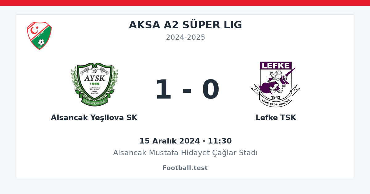 Alsancak Yeşilova SK - Lefke TSK 1 - 0 paylaşım kartı