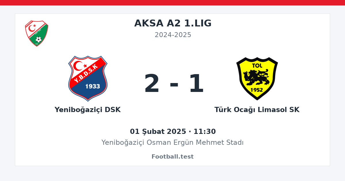 Yeniboğaziçi DSK - Türk Ocağı Limasol SK 2 - 1 paylaşım kartı