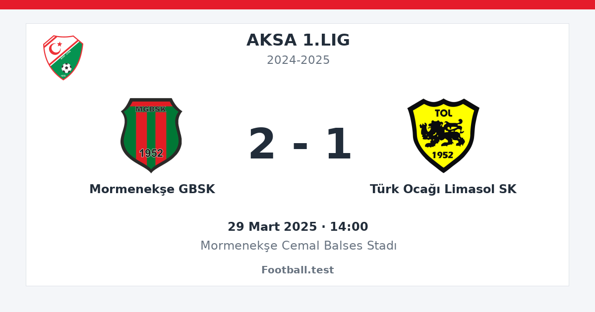 Mormenekşe GBSK - Türk Ocağı Limasol SK 2 - 1 paylaşım kartı