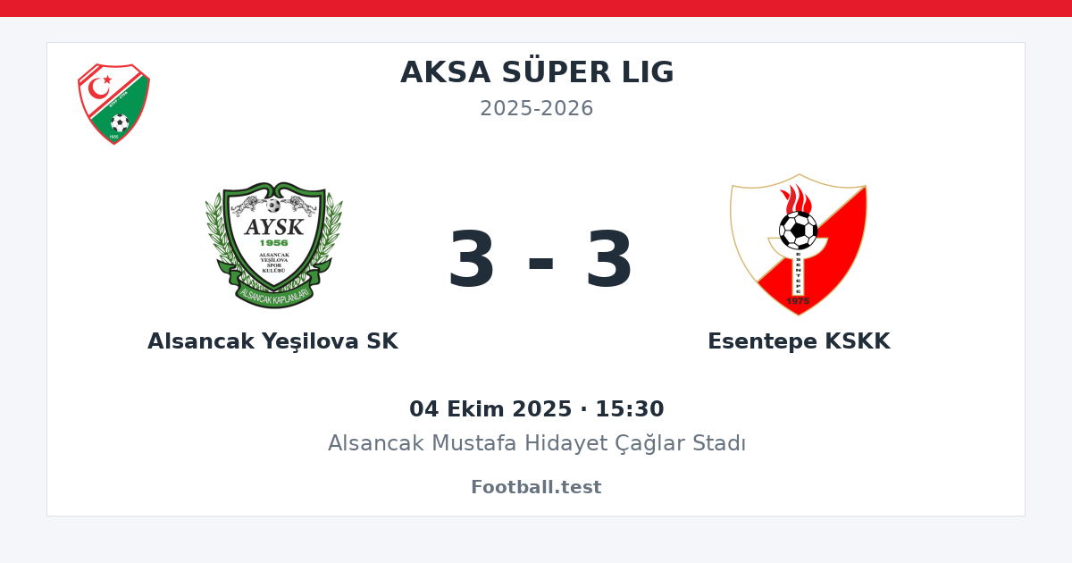 Alsancak Yeşilova SK - Esentepe KSKK 3 - 3 paylaşım kartı