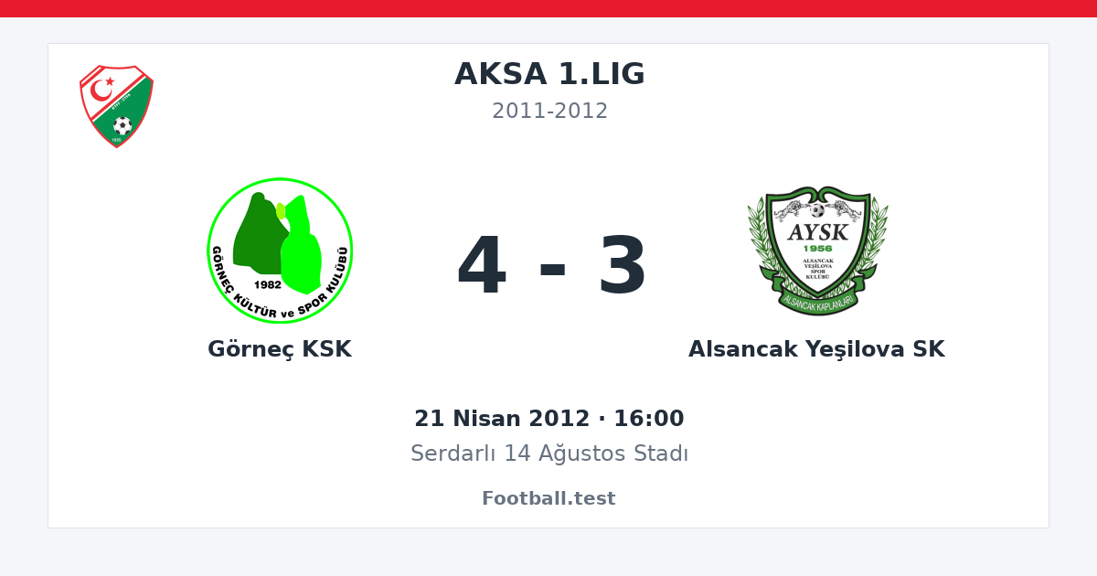 Görneç KSK - Alsancak Yeşilova SK 4 - 3 paylaşım kartı