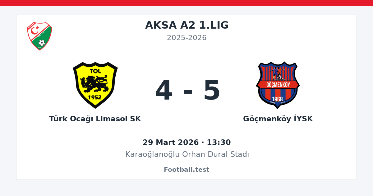 Türk Ocağı Limasol SK - Göçmenköy İYSK 4 - 5 paylaşım kartı