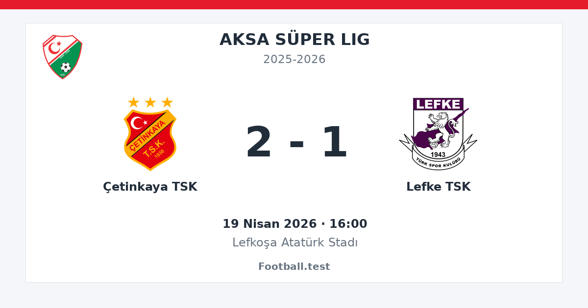 Çetinkaya TSK - Lefke TSK 2 - 1 paylaşım kartı
