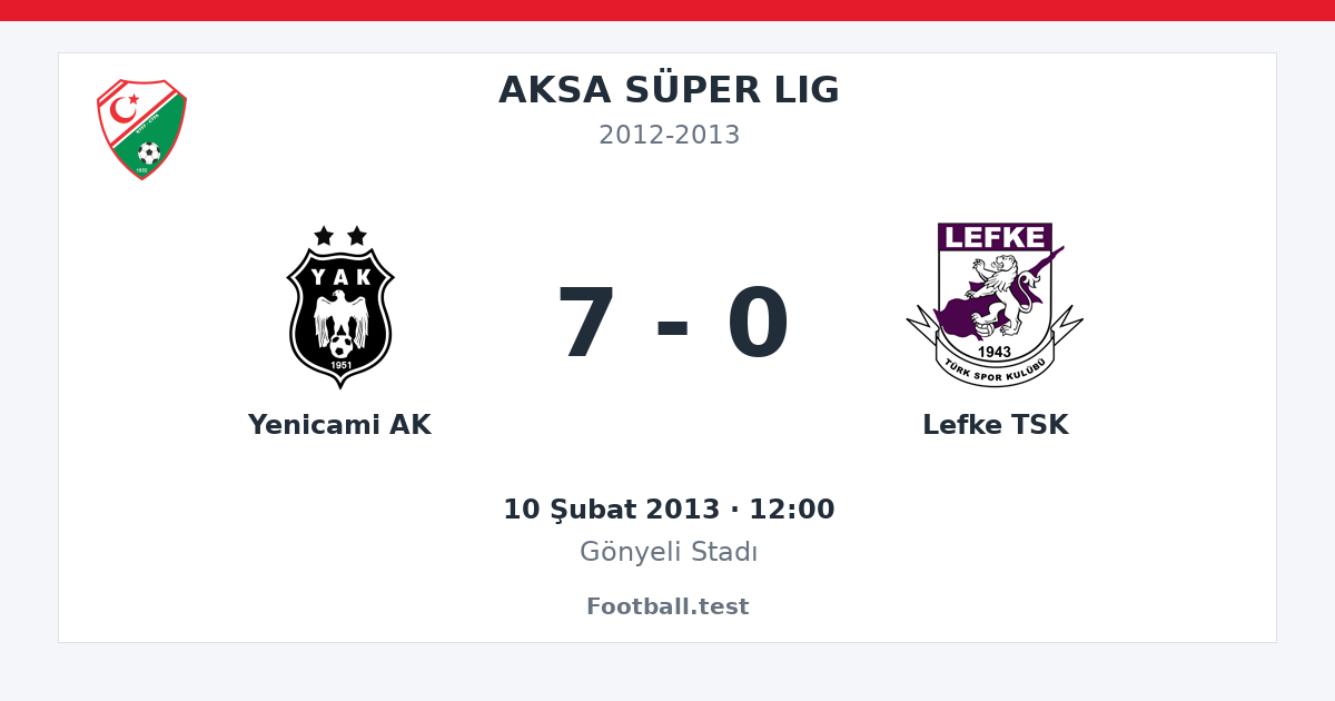 Yenicami AK - Lefke TSK 7 - 0 paylaşım kartı
