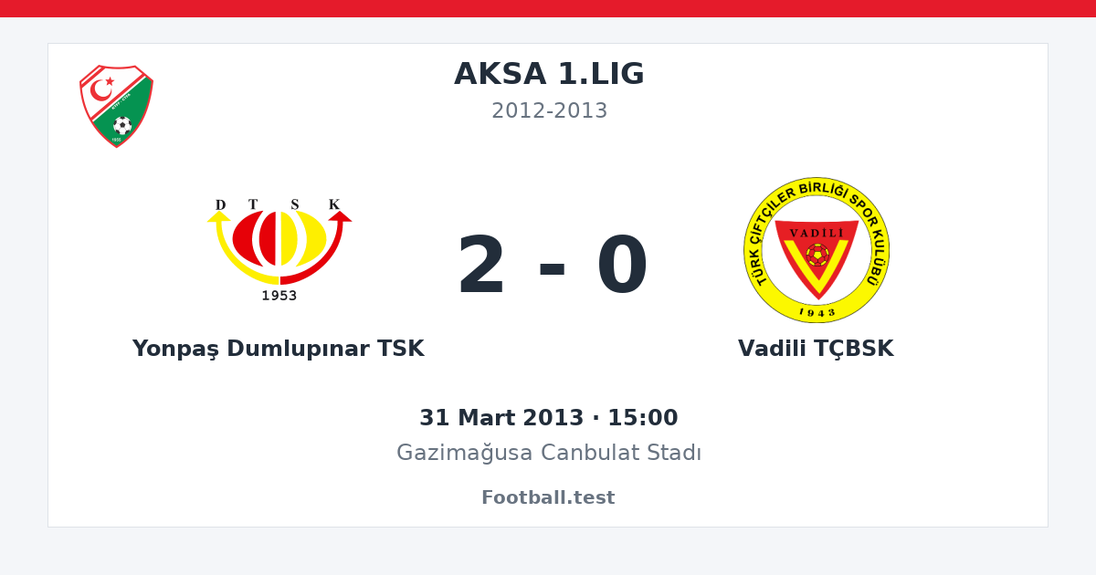 Yonpaş Dumlupınar TSK - Vadili TÇBSK 2 - 0 paylaşım kartı