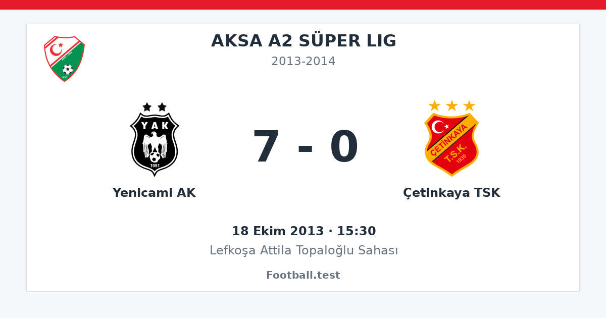 Yenicami AK - Çetinkaya TSK 7 - 0 paylaşım kartı