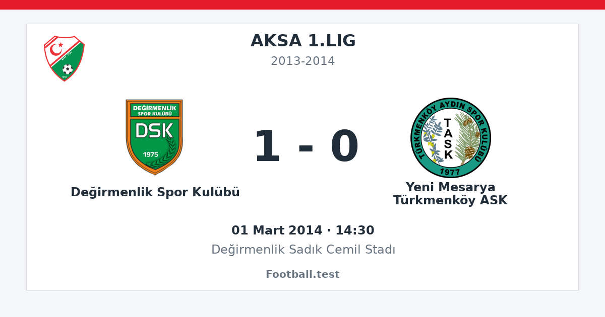 Değirmenlik Spor Kulübü - Yeni Mesarya Türkmenköy ASK 1 - 0 paylaşım kartı