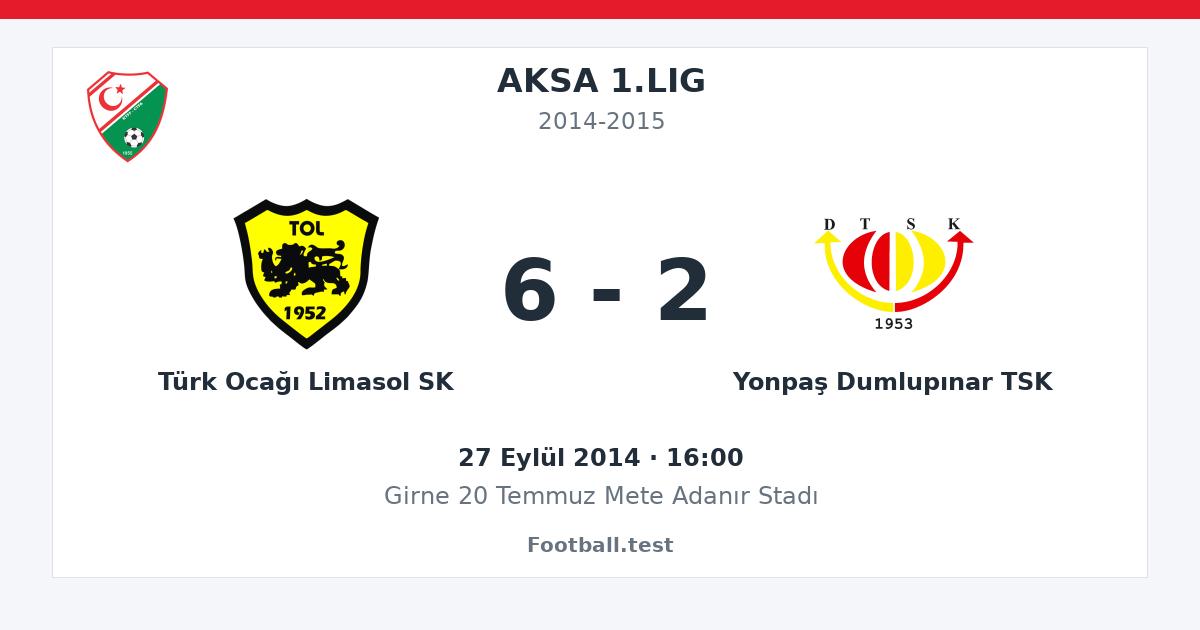 Türk Ocağı Limasol SK - Yonpaş Dumlupınar TSK 6 - 2 paylaşım kartı