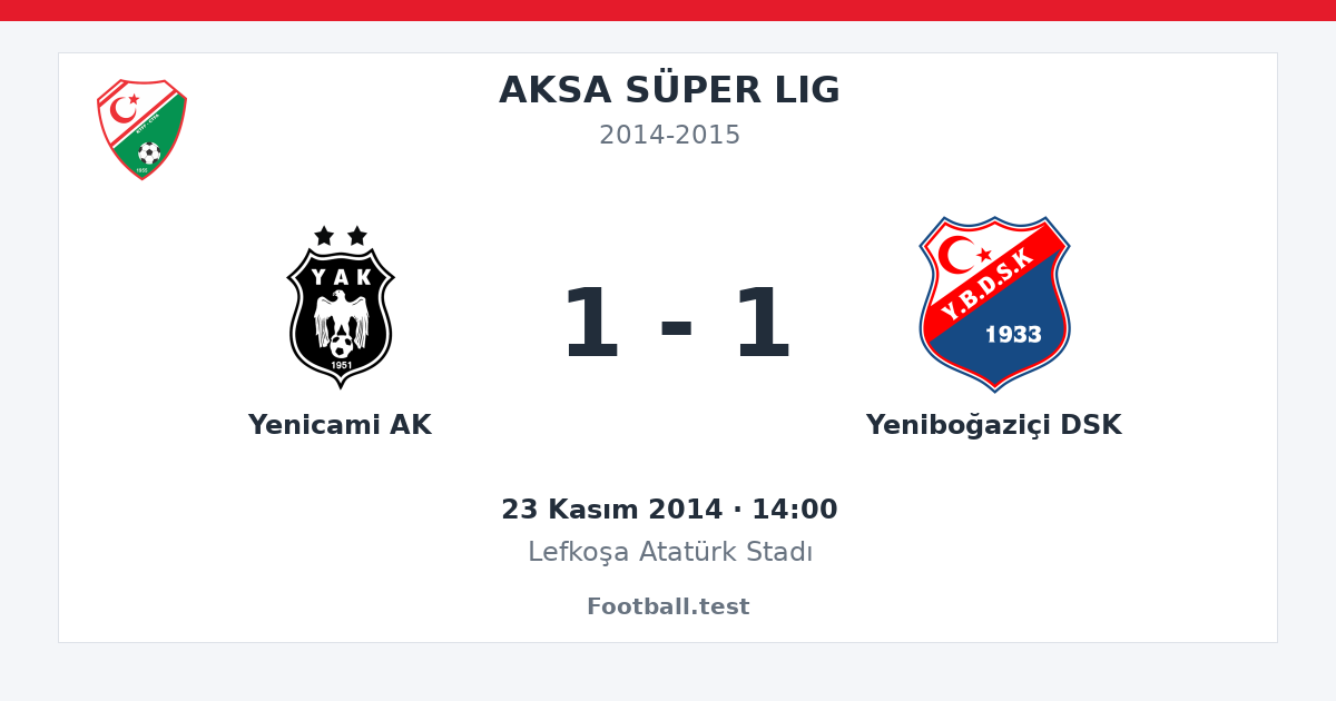 Yenicami AK - Yeniboğaziçi DSK 1 - 1 paylaşım kartı