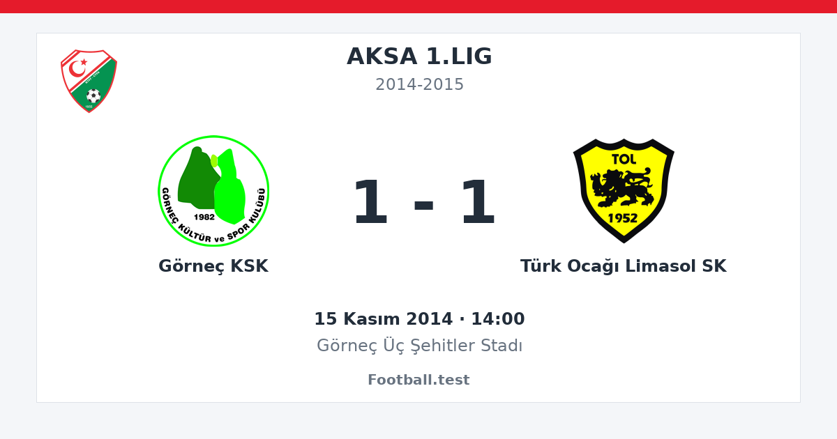Görneç KSK - Türk Ocağı Limasol SK 1 - 1 paylaşım kartı