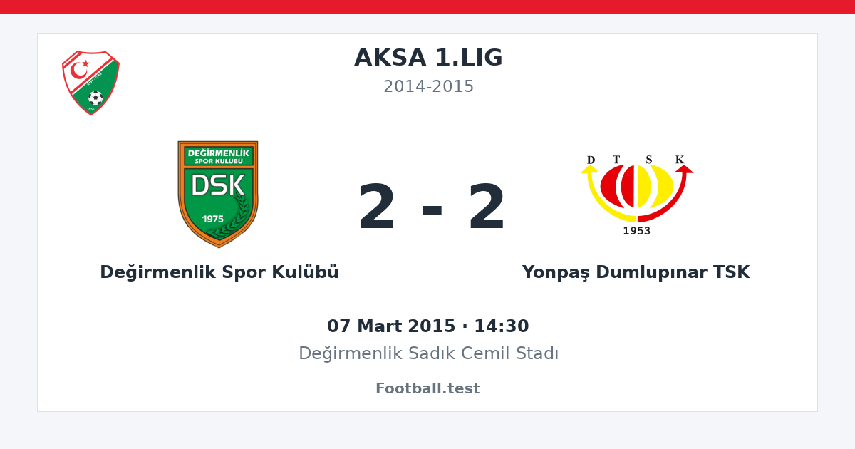 Değirmenlik Spor Kulübü - Yonpaş Dumlupınar TSK 2 - 2 paylaşım kartı