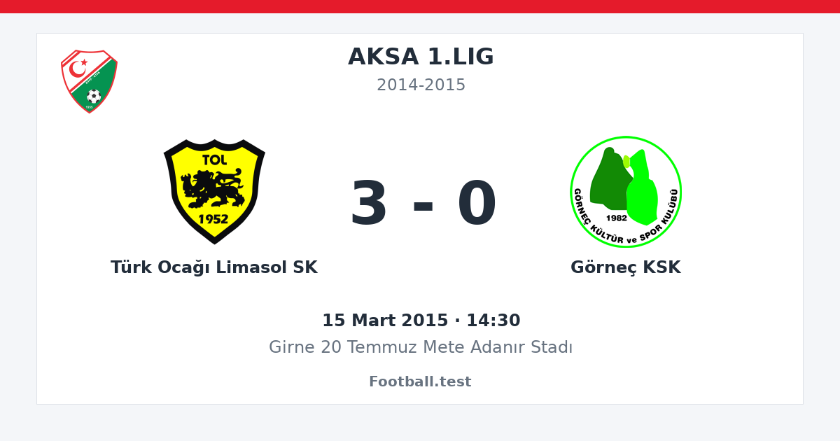 Türk Ocağı Limasol SK - Görneç KSK 3 - 0 paylaşım kartı