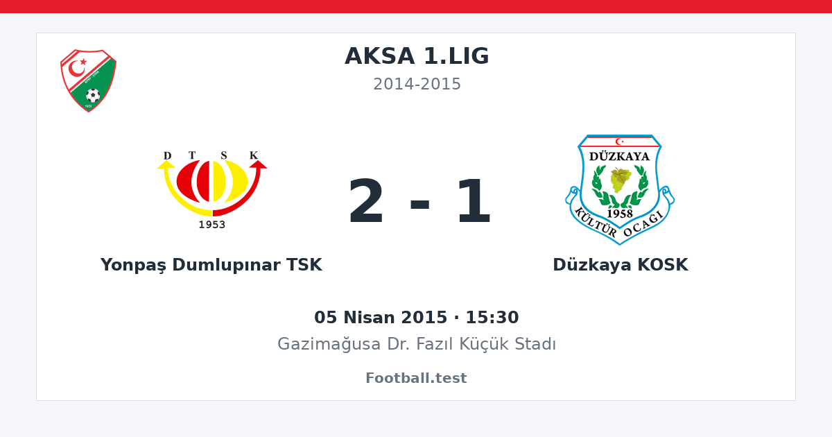Yonpaş Dumlupınar TSK - Düzkaya KOSK 2 - 1 paylaşım kartı