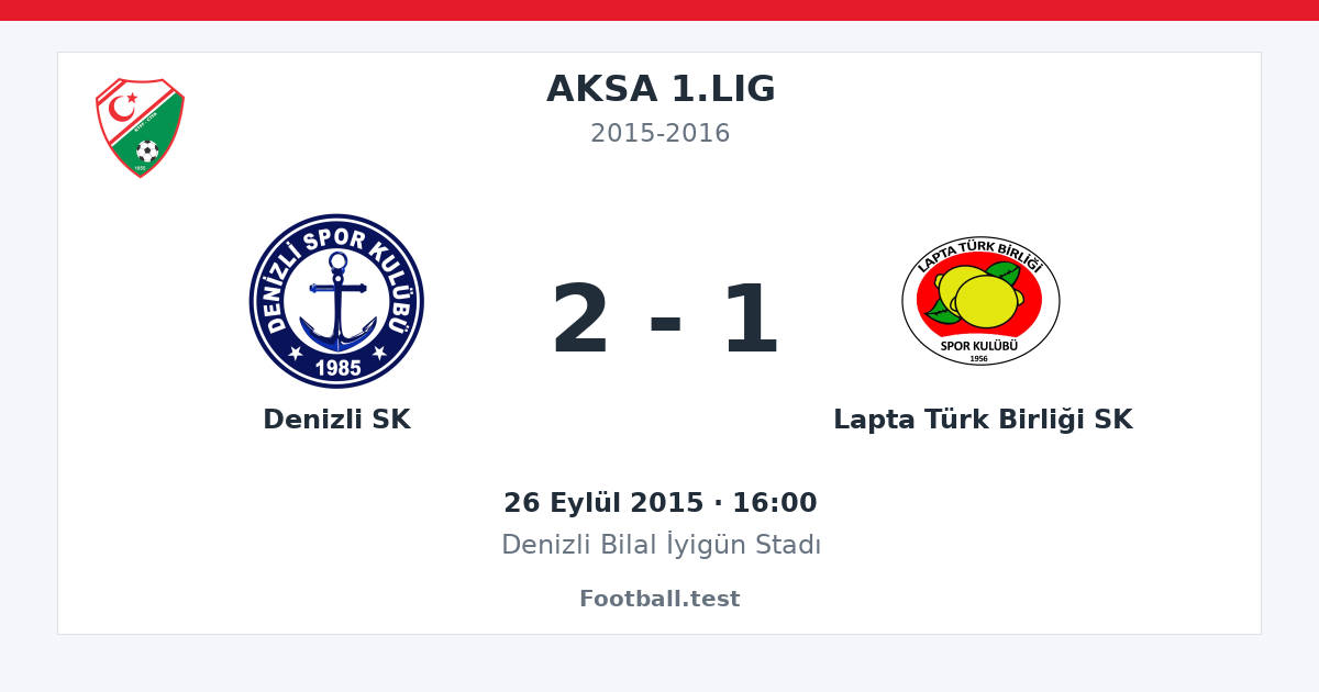 Denizli SK - Lapta Türk Birliği SK 2 - 1 paylaşım kartı