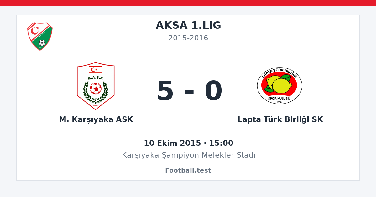 M. Karşıyaka ASK - Lapta Türk Birliği SK 5 - 0 paylaşım kartı