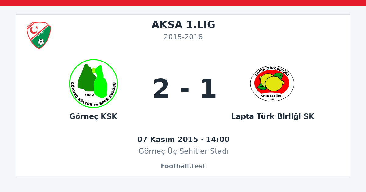 Görneç KSK - Lapta Türk Birliği SK 2 - 1 paylaşım kartı
