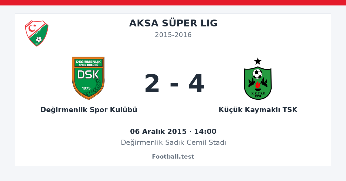 Değirmenlik Spor Kulübü - Küçük Kaymaklı TSK 2 - 4 paylaşım kartı