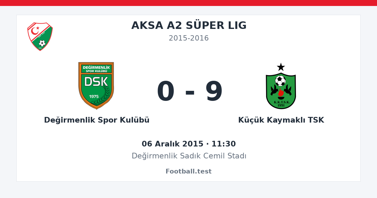 Değirmenlik Spor Kulübü - Küçük Kaymaklı TSK 0 - 9 paylaşım kartı