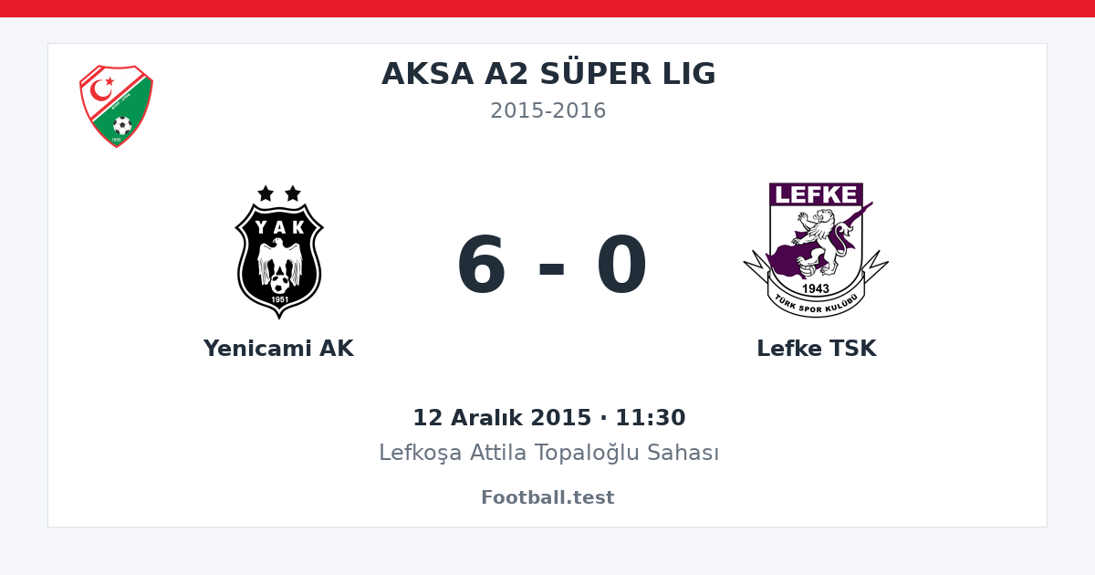 Yenicami AK - Lefke TSK 6 - 0 paylaşım kartı