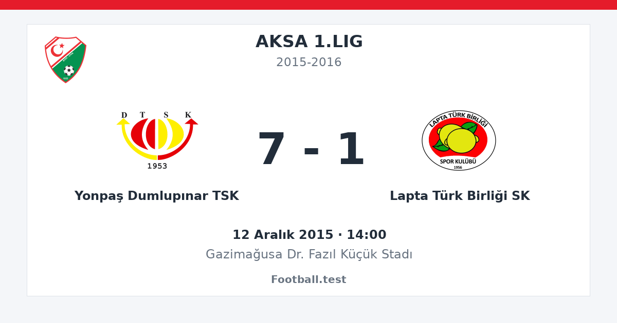 Yonpaş Dumlupınar TSK - Lapta Türk Birliği SK 7 - 1 paylaşım kartı