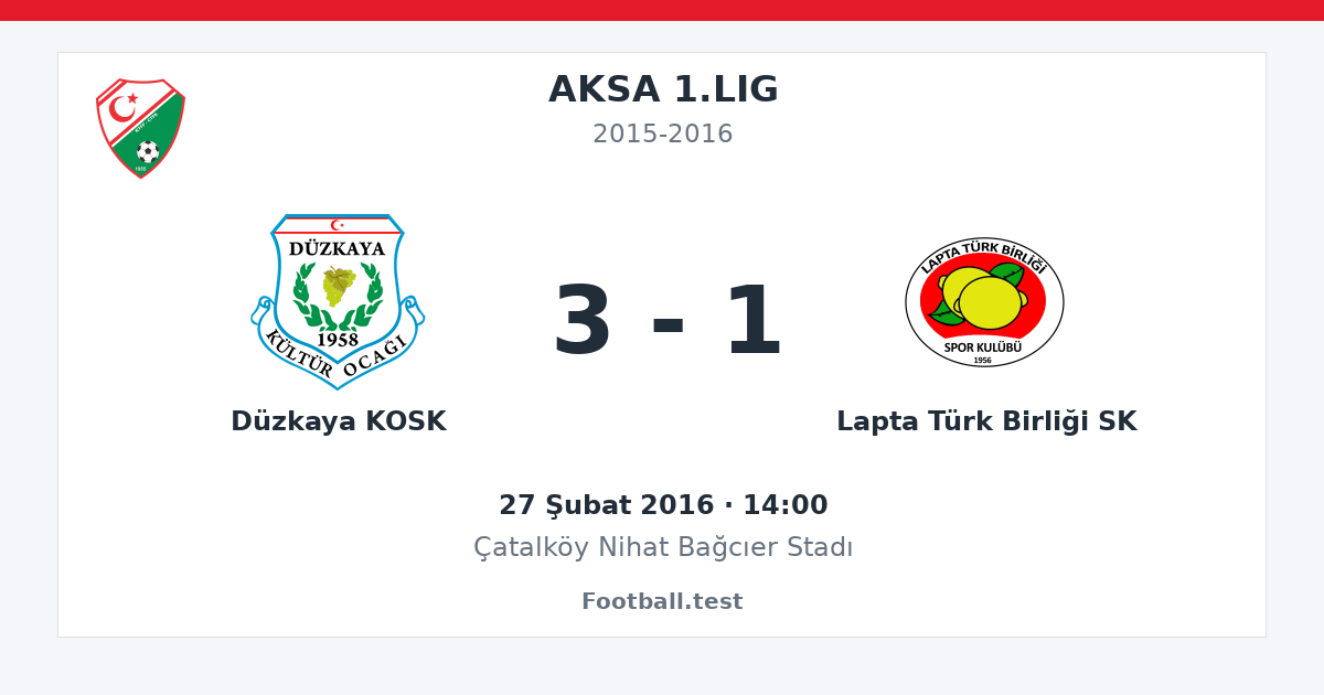 Düzkaya KOSK - Lapta Türk Birliği SK 3 - 1 paylaşım kartı