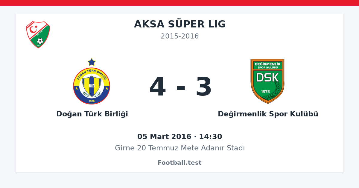 Doğan Türk Birliği - Değirmenlik Spor Kulübü 4 - 3 paylaşım kartı