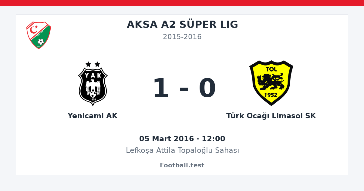 Yenicami AK - Türk Ocağı Limasol SK 1 - 0 paylaşım kartı