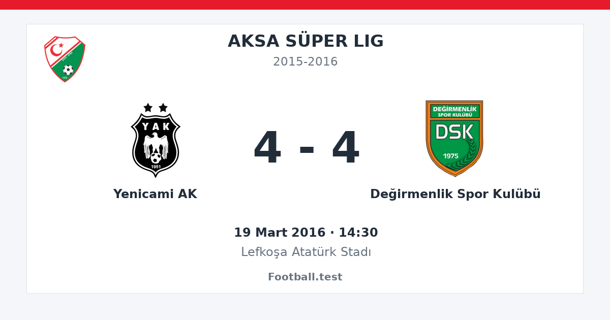 Yenicami AK - Değirmenlik Spor Kulübü 4 - 4 paylaşım kartı
