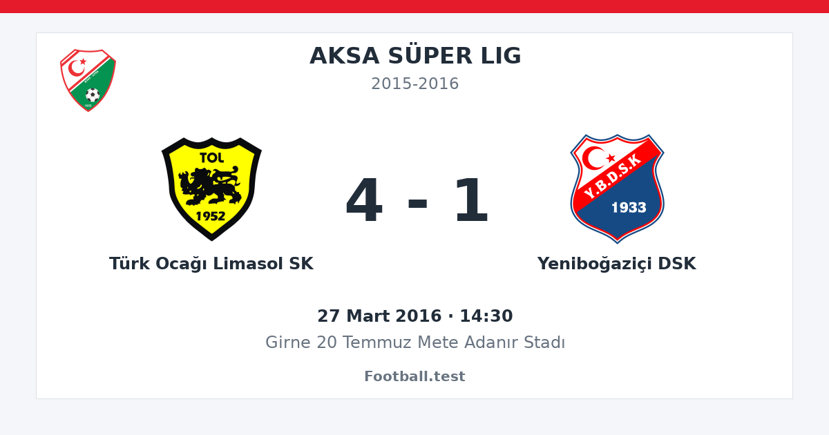 Türk Ocağı Limasol SK - Yeniboğaziçi DSK 4 - 1 paylaşım kartı