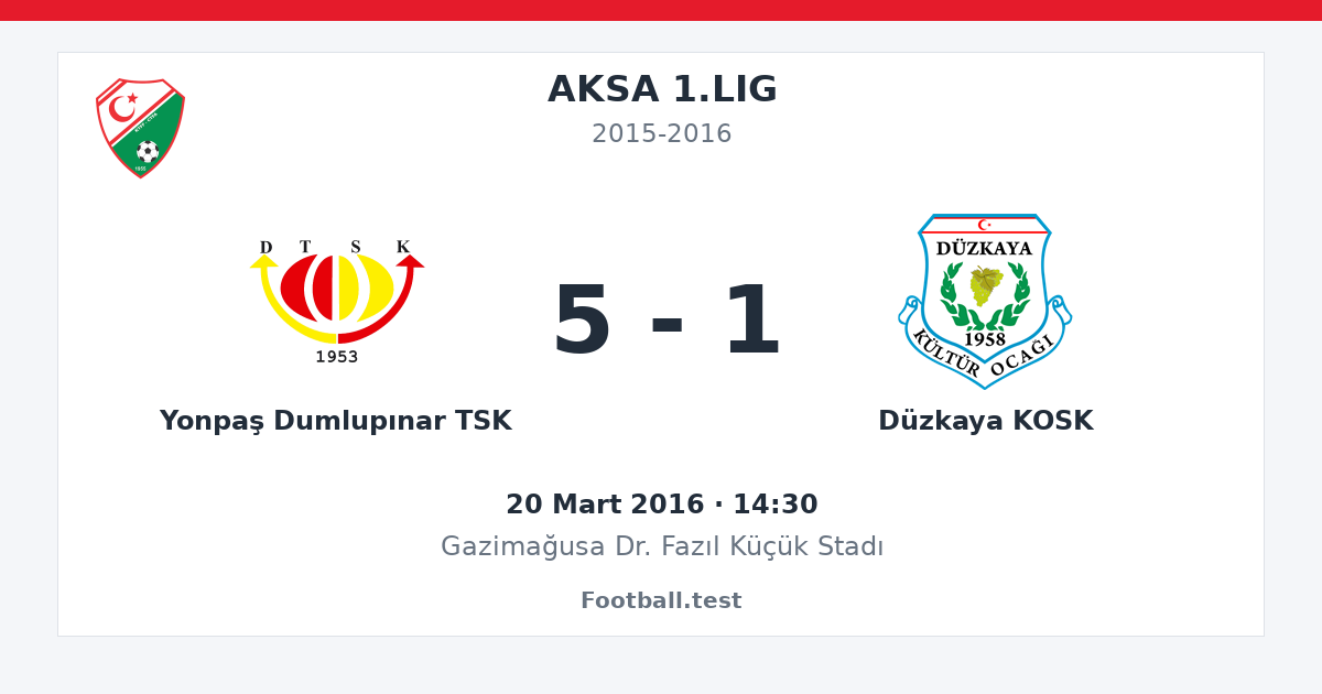 Yonpaş Dumlupınar TSK - Düzkaya KOSK 5 - 1 paylaşım kartı