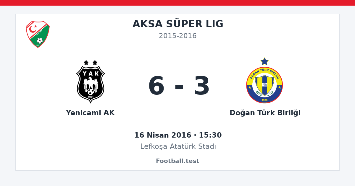 Yenicami AK - Doğan Türk Birliği 6 - 3 paylaşım kartı