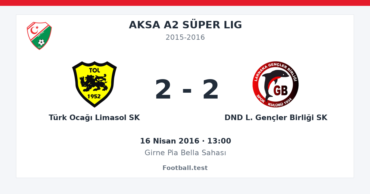 Türk Ocağı Limasol SK - DND L. Gençler Birliği SK 2 - 2 paylaşım kartı